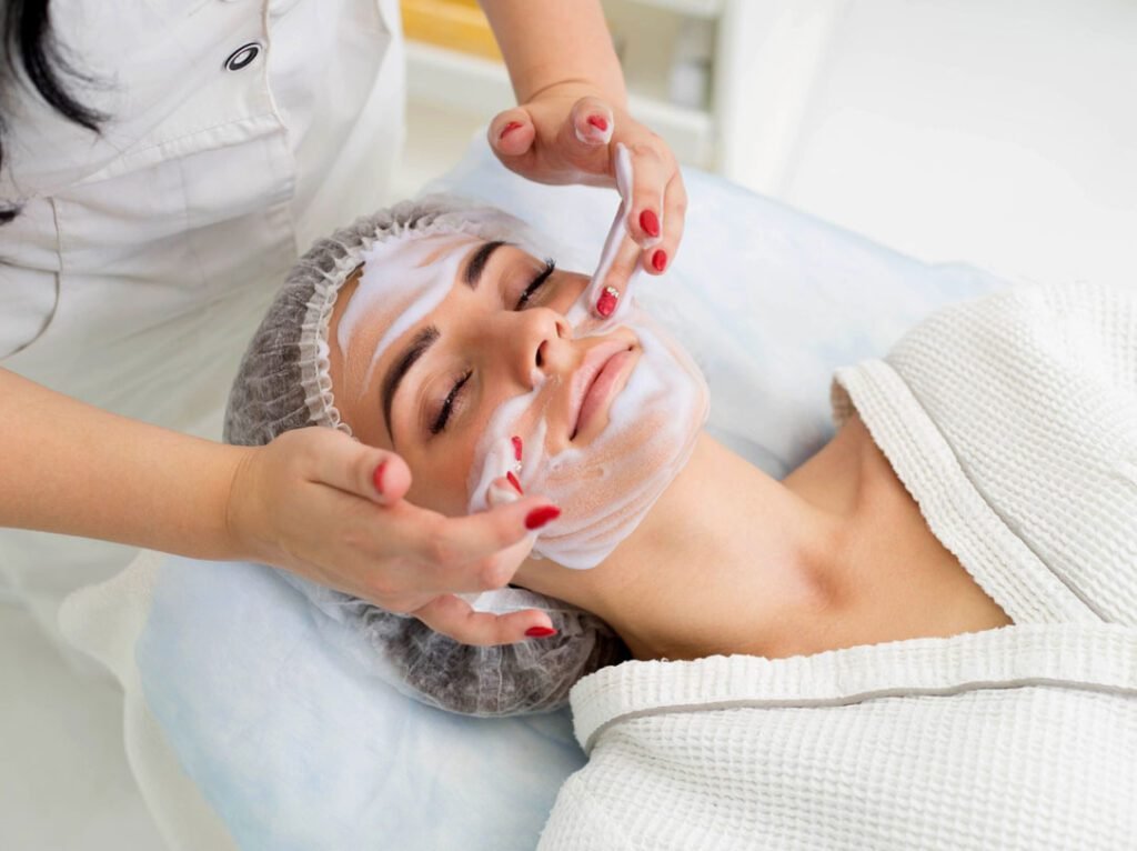 Facial treatment being applied to a client